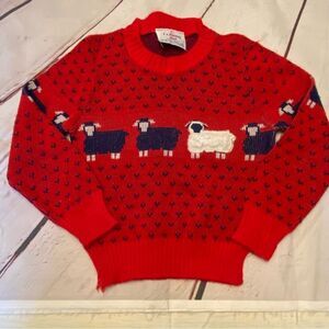 Red Sheep Pattern Kids Sweater